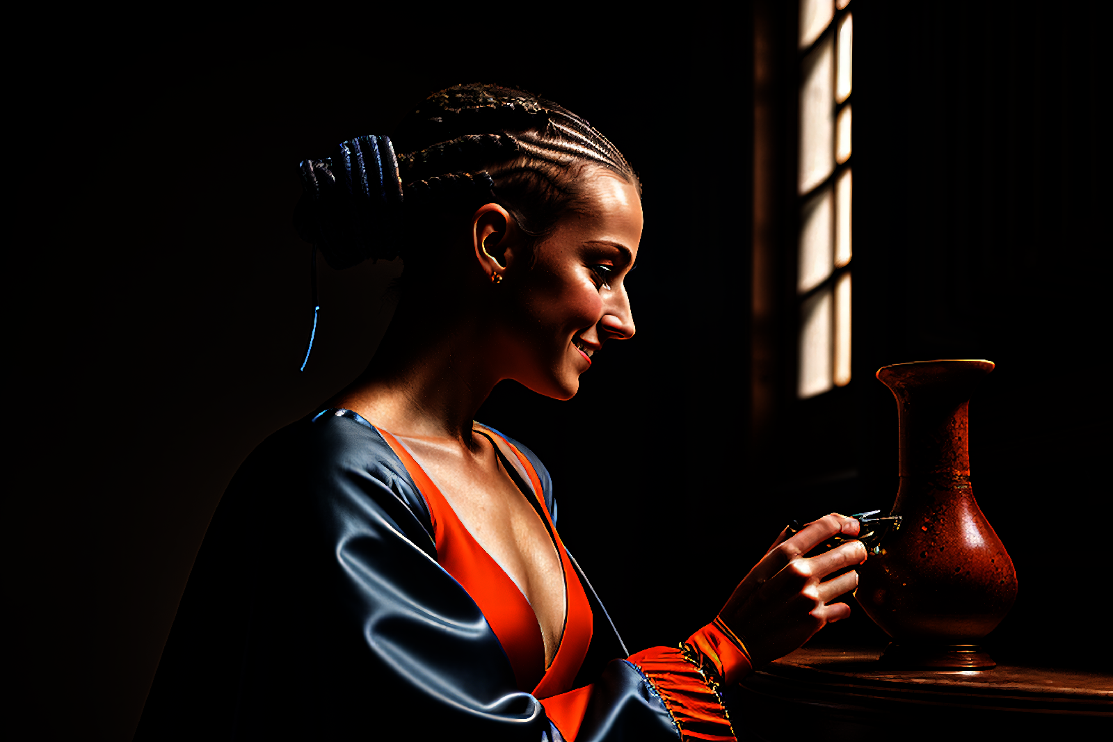 Synthetic Photography of Rennaisance Girl and Ancient Clay Vase, by Digital Artist Daniel Sandner