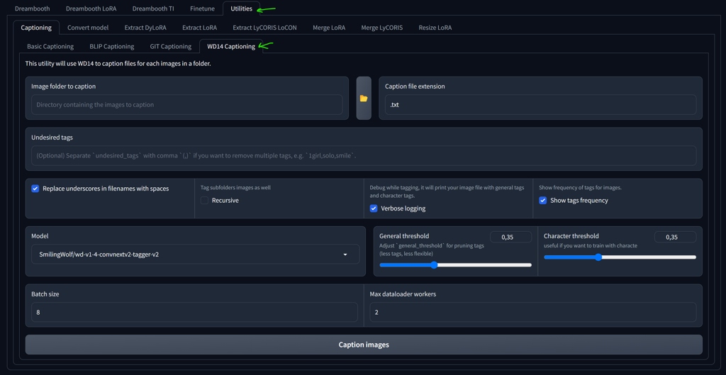 WD14 captioning for training Loras