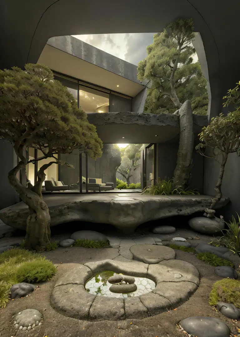 Wallpaper AI render of sustainable stone villa by Daniel Sandner