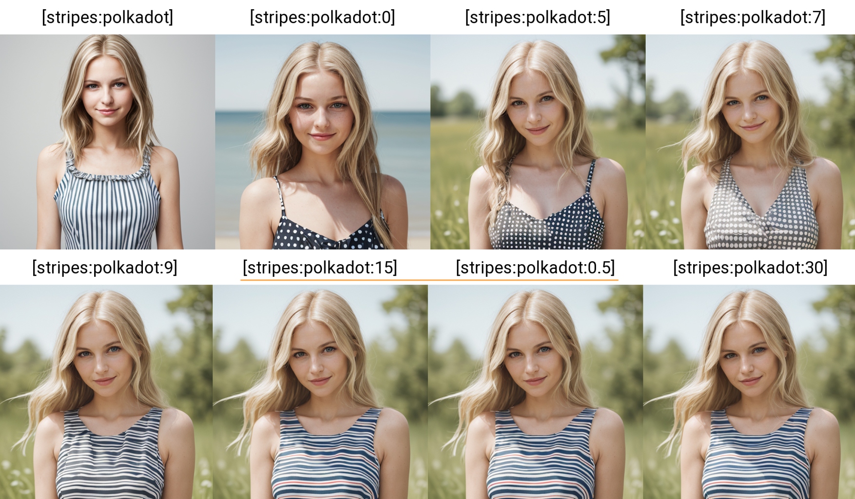 Comparison illustration of blending and morphing parameters in stable diffusion