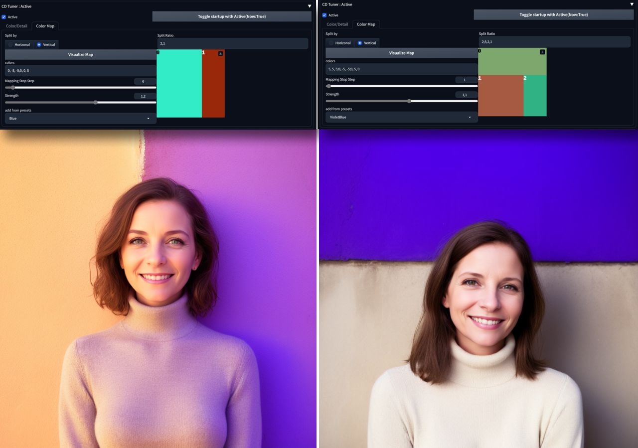 CDTuner in A1111: Color map can be defined proportionally, the same way as in Regional Prompter