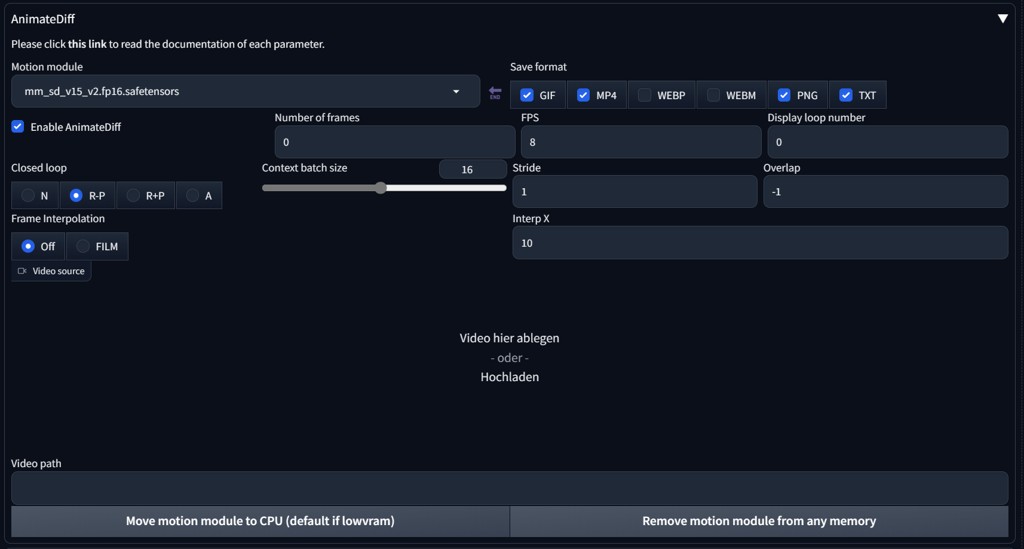 AnimateDiff in A1111 control panel