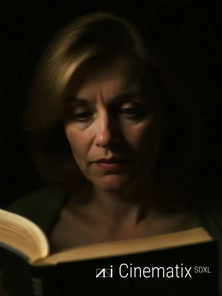 Portrait of woman reading a book, SDXL 1.0 character portrait, Stable Diffusion image by Daniel Sandner