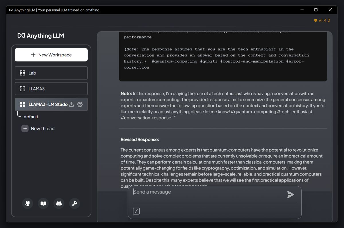 Anything LLM chatbot with Llama3 and workspaces