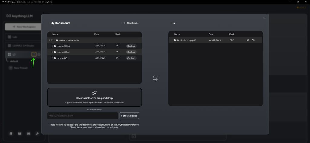 Uploading documents to LLM in Anything LLM