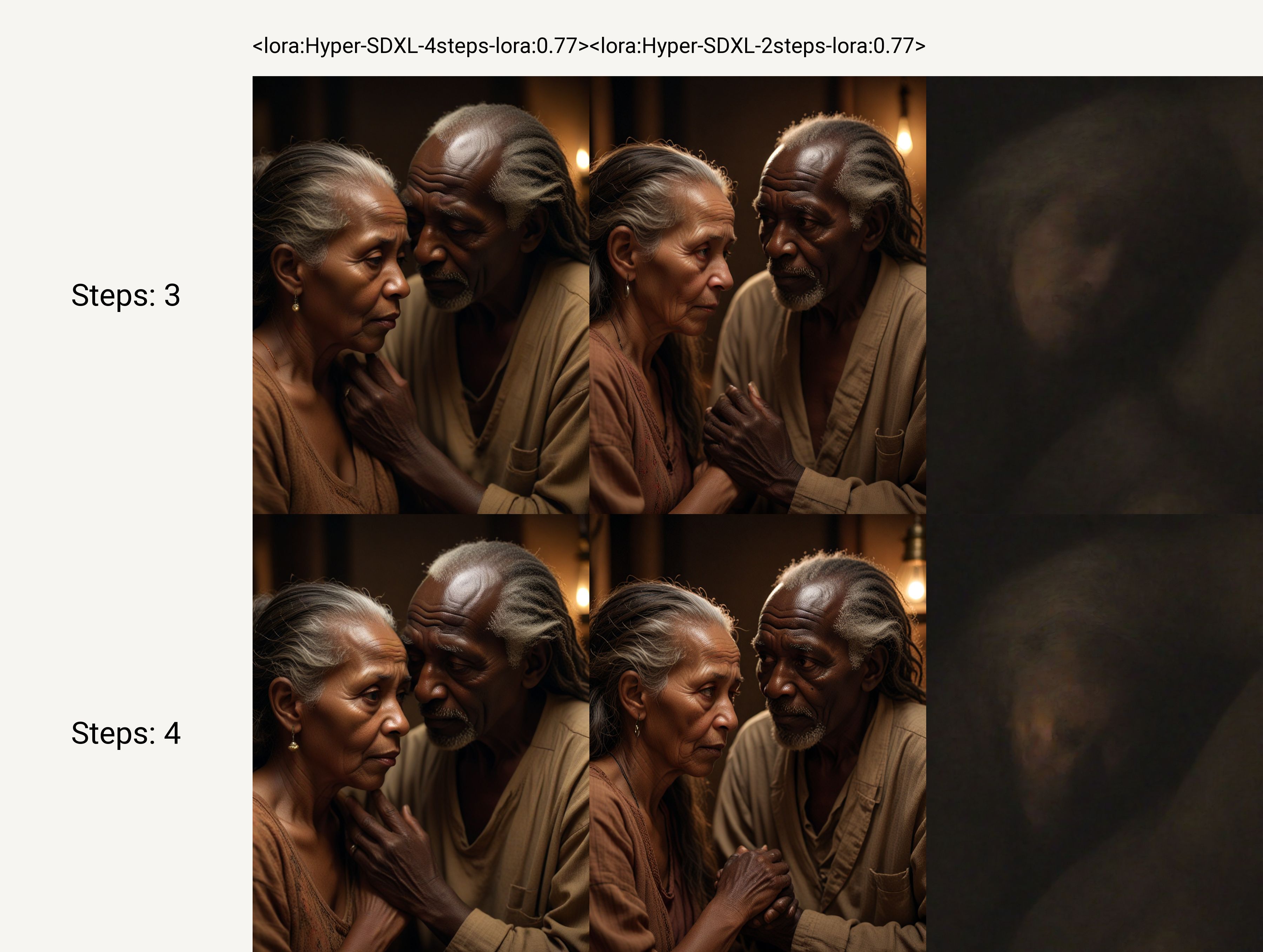 Hyper SDXL LoRA, Hyper-SD steps comparison, portrait of a couple