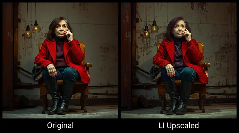  FLUX, portrait of a woman:  A comparison of latent upscales details and denoising values: demonstration of Flux upscaling method in Comfy