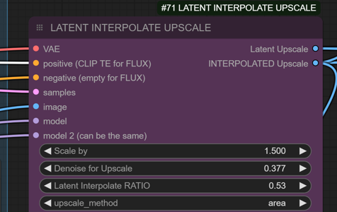 Flux upscaling: Latent Interpolate Upscale (LIU) screenshot node in Comfy