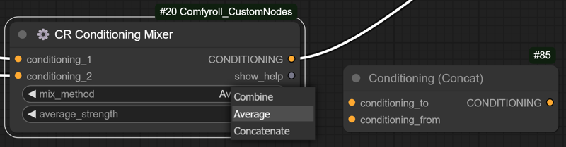 ComfyUI: Comfyroll custom nodes CR Conditioning Mixer and standard Comfy Concat node